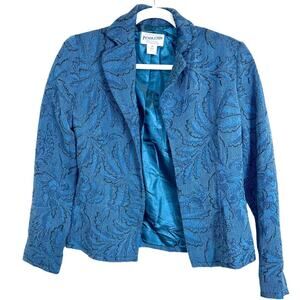 Pendleton Blue Virgin Wool Blazer Textured Floral Brocade Size 6